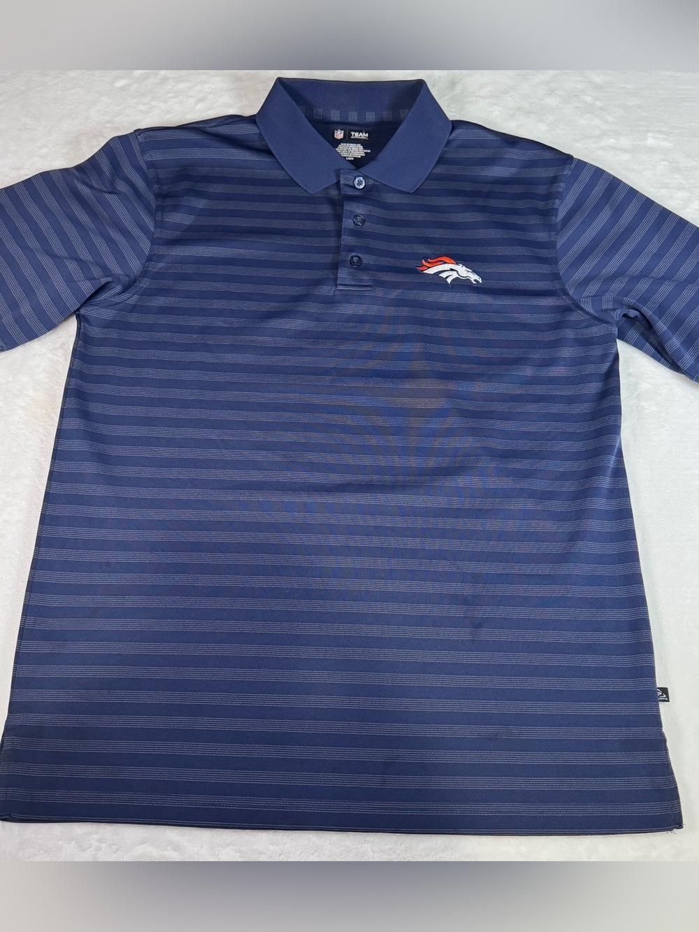 NFL Denver Broncos Team Apparel Striped Polo Shirt Men’s Large Blue
